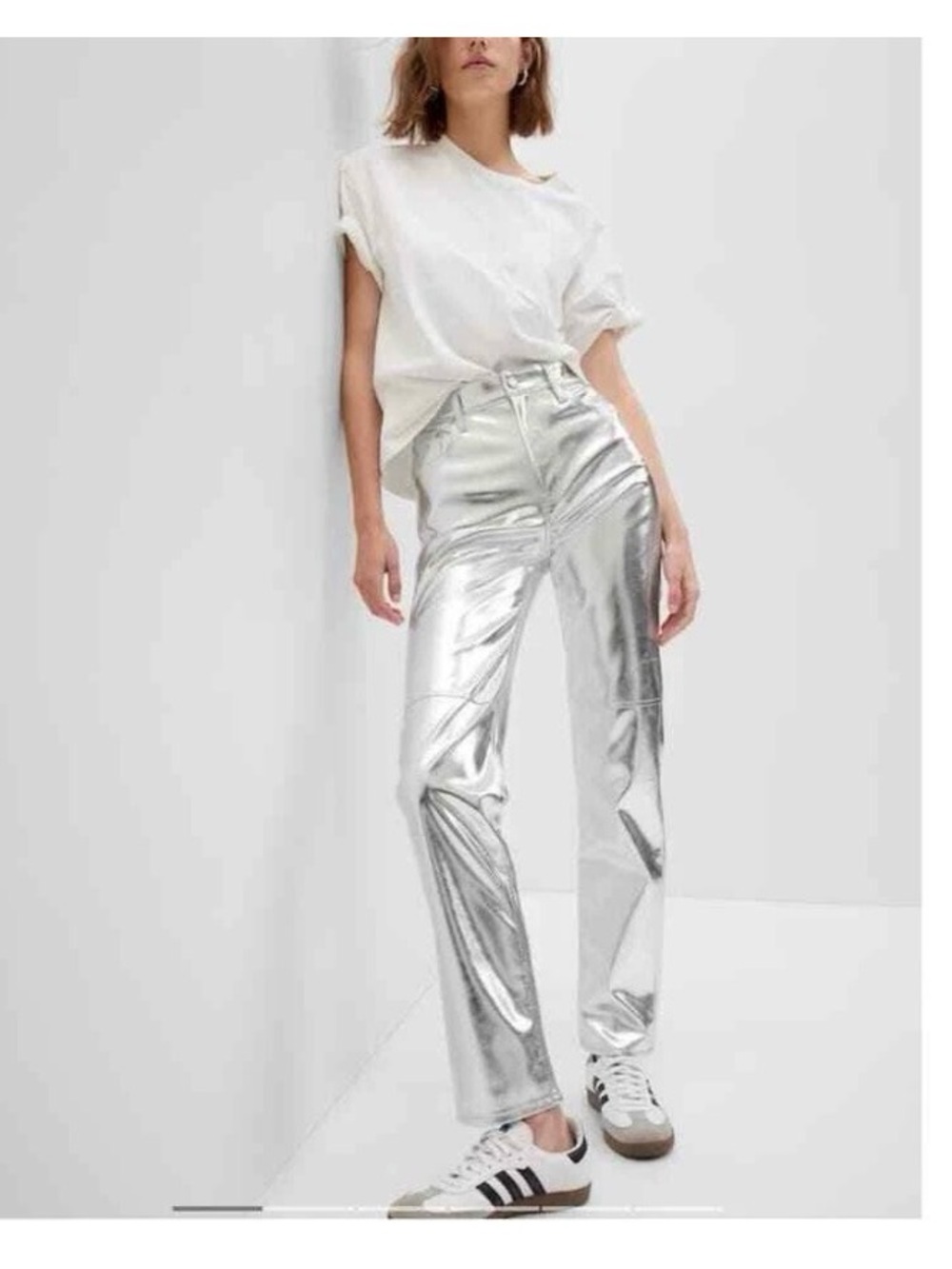GAP Metallic Silver Cheeky Straight High-Rise Pants